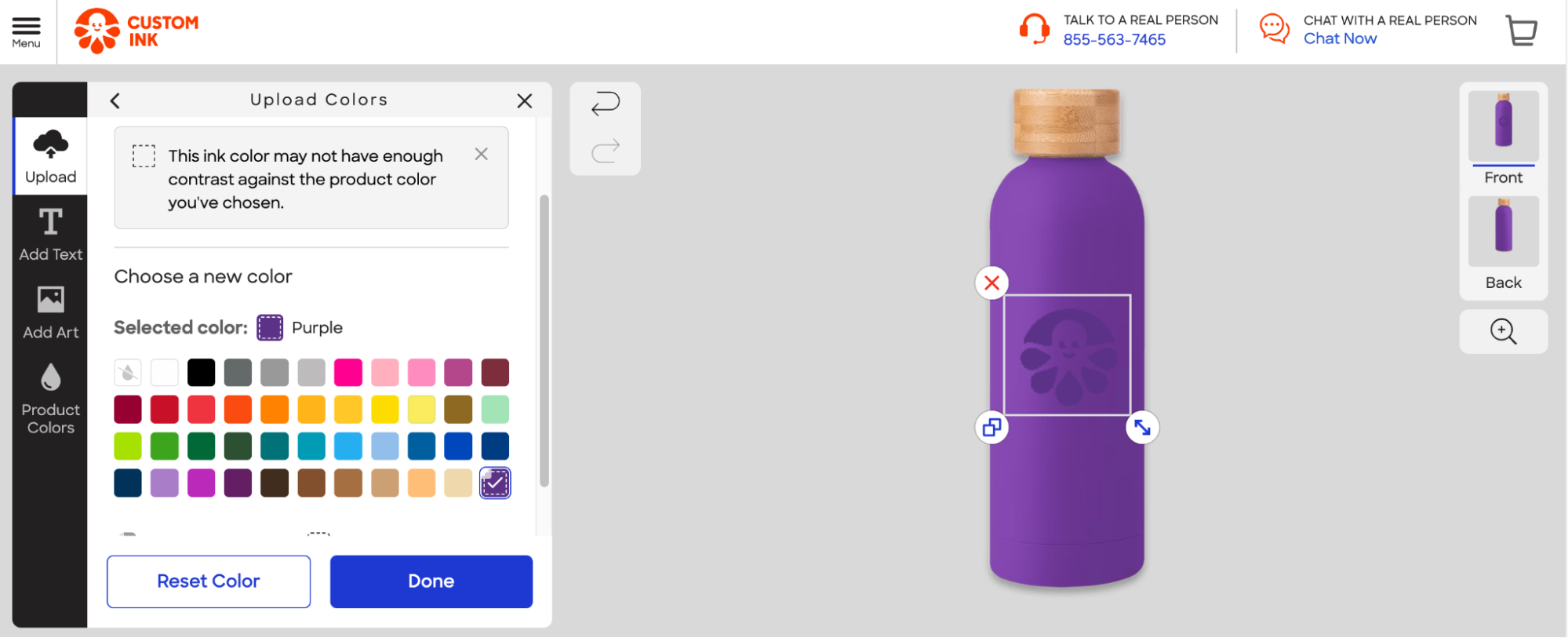 Example of low-contrast colors message