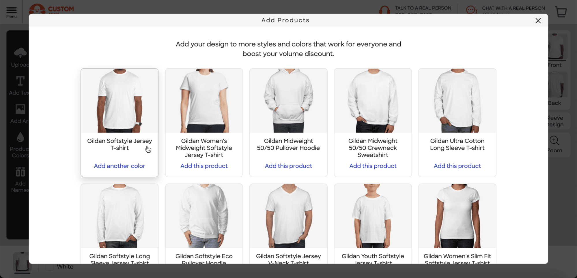 Add Products menu showing how to add another shirt color